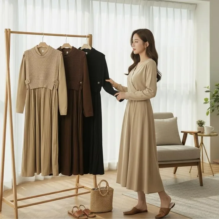 Artisan Ribbed Knit Midi Dress Artisan Ribbed Knit Midi Dress — A heavy ribbed knit midi with a detachable knit vest over it, so one hanger gives you t