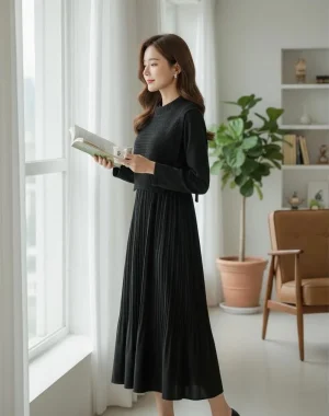 Artisan Ribbed Knit Midi Dress — A heavy ribbed knit midi with a detachable knit vest over it, so one hanger gives you t