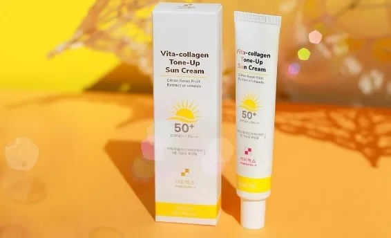 Beaute Vita Collagen Tone-Up Sunscreen SPF50+ PA+++ 45ml — An SPF50+ PA+++ tone-up sunscreen with collagen and vitamins,