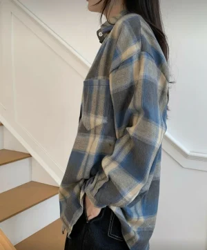 Oversized Brushed Flannel Shirt — A soft brushed flannel in oversized plaid, with button cuffs and a chest pocket. Chest