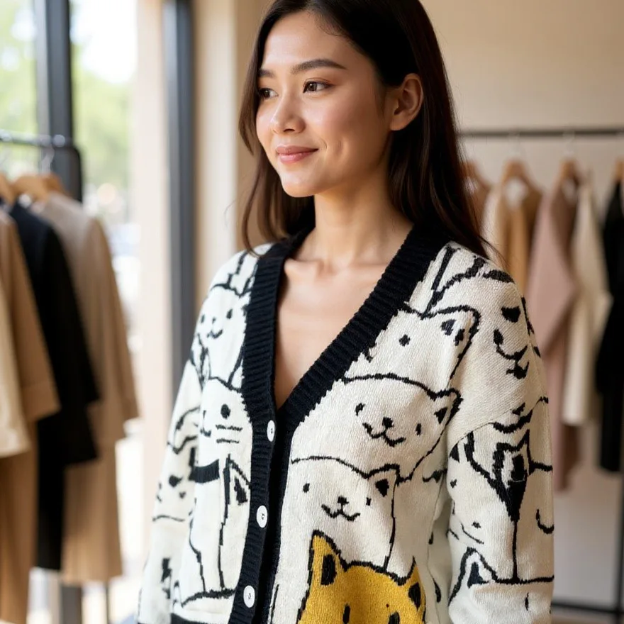 Cat Motif Cardigan