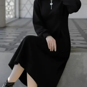 Quarter-Zip Midi Dress with Heart Pull — A collared midi with a quarter-zip front and a small heart for a zip pull. Ivor