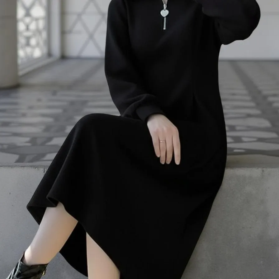Quarter-Zip Midi Dress with Heart Pull Quarter-Zip Midi Dress with Heart Pull — A collared midi with a quarter-zip front and a small heart for a zip pull. Ivor