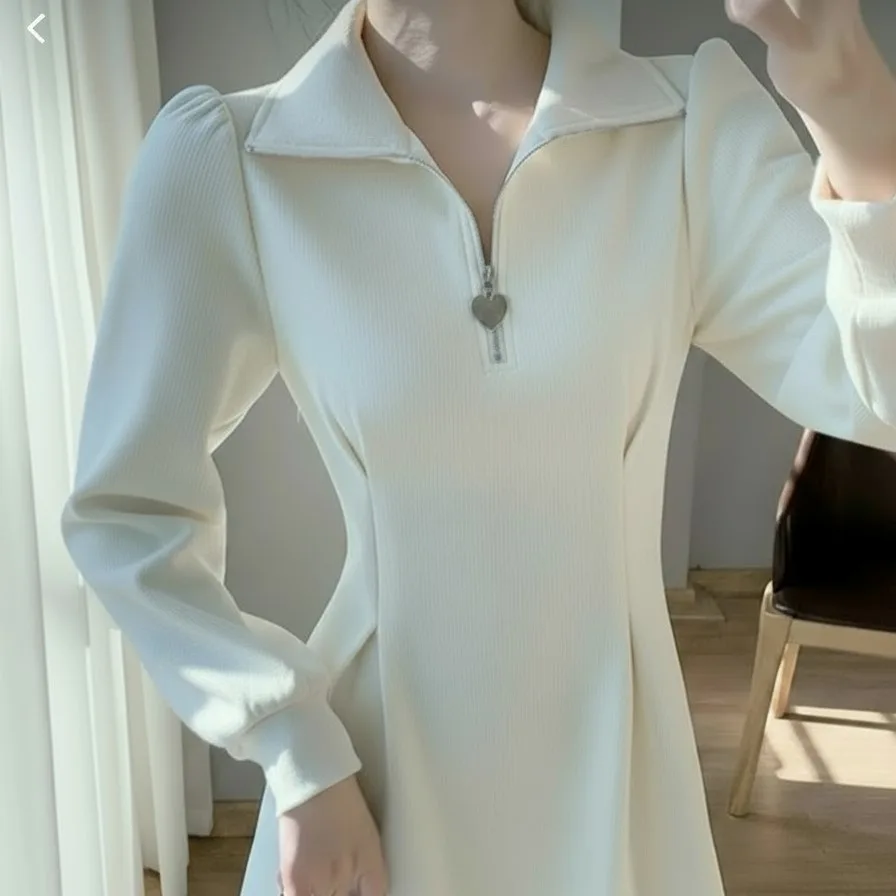 Quarter-Zip Midi Dress with Heart Pull — A collared midi with a quarter-zip front and a small heart for a zip pull. Ivor