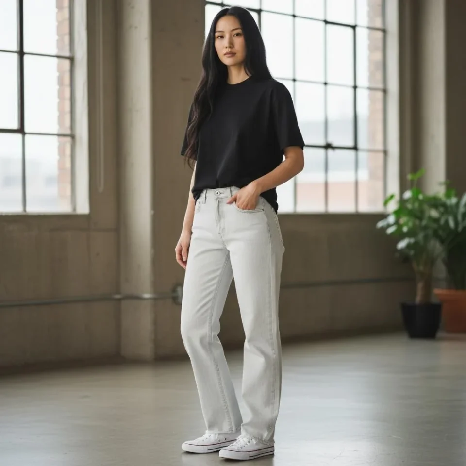 Melange White Straight-Leg Jeans