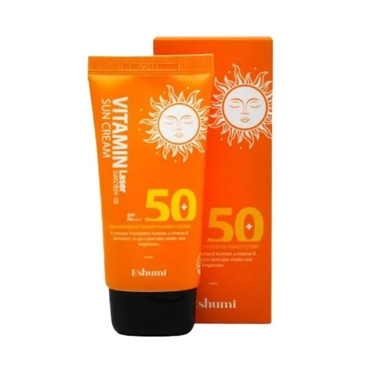 ESHUMI Vitamin Laser Sunscreen SPF50+ PA+++ 70ml — A lightweight SPF50+ PA+++ sun cream with vitamin E and hydrolysed co