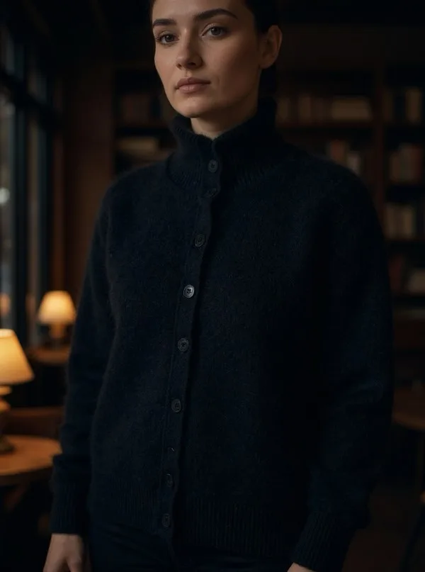 Button-Front Mock Neck Sweater Button-Front Mock Neck Sweater — A fine-gauge knit with a ribbed mock neck and buttons running the whole way up. Chest 4