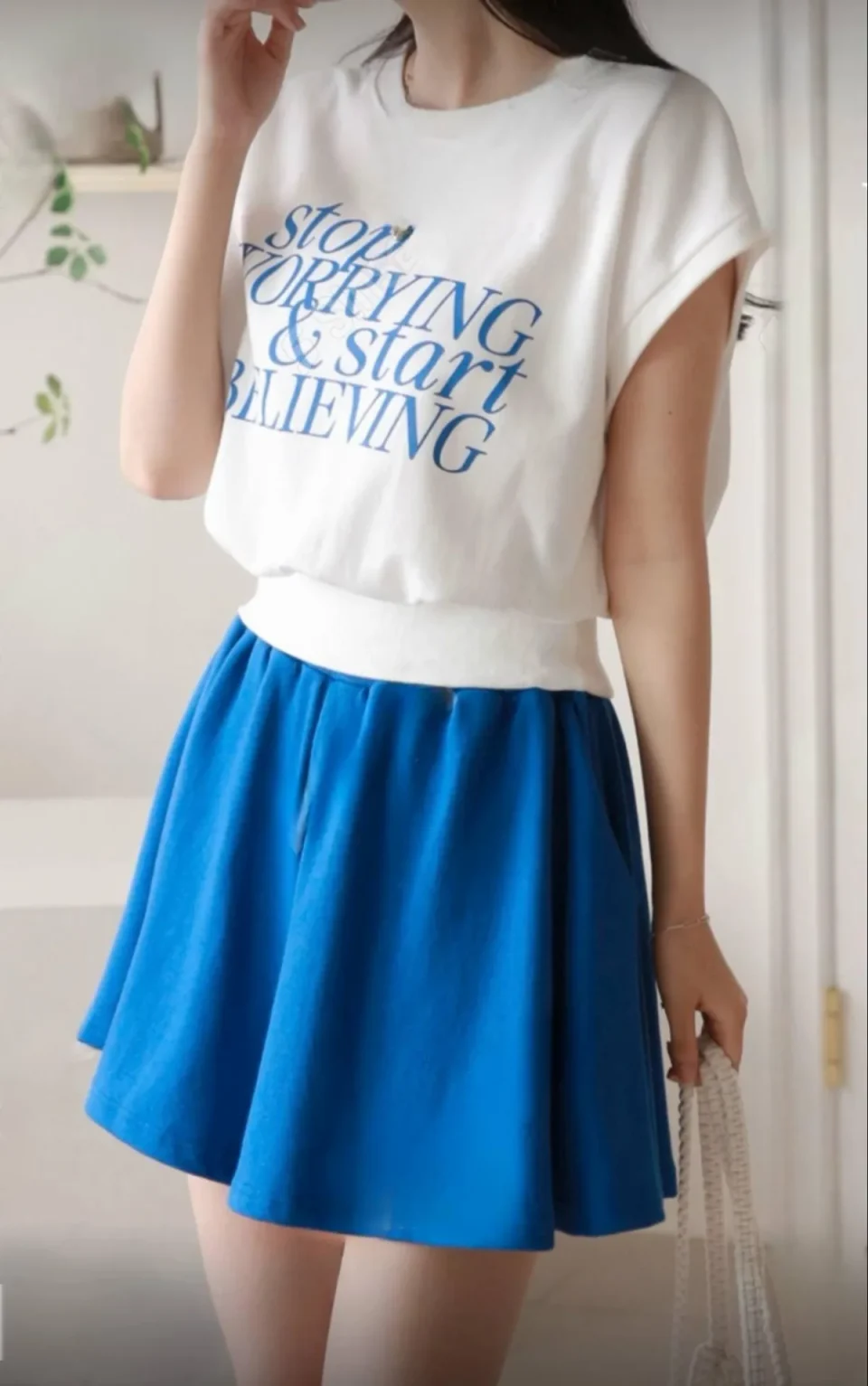 Flared Skater Skirt — A short flared skirt with a smooth elastic waist, in black, red or cobalt blue. Double knit with r