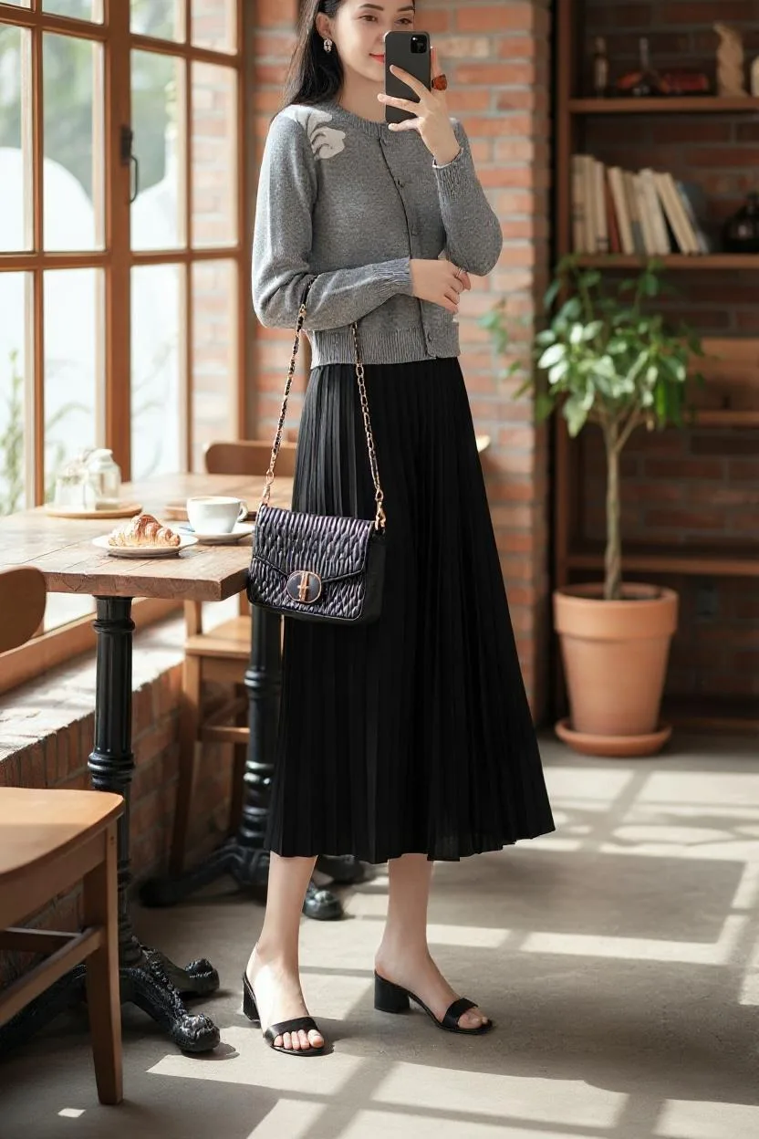 Heritage Crest Knit Dress Heritage Crest Knit Dress — A fine-ribbed column dress in black or grey, with an embroidered crest at the shoulder and a