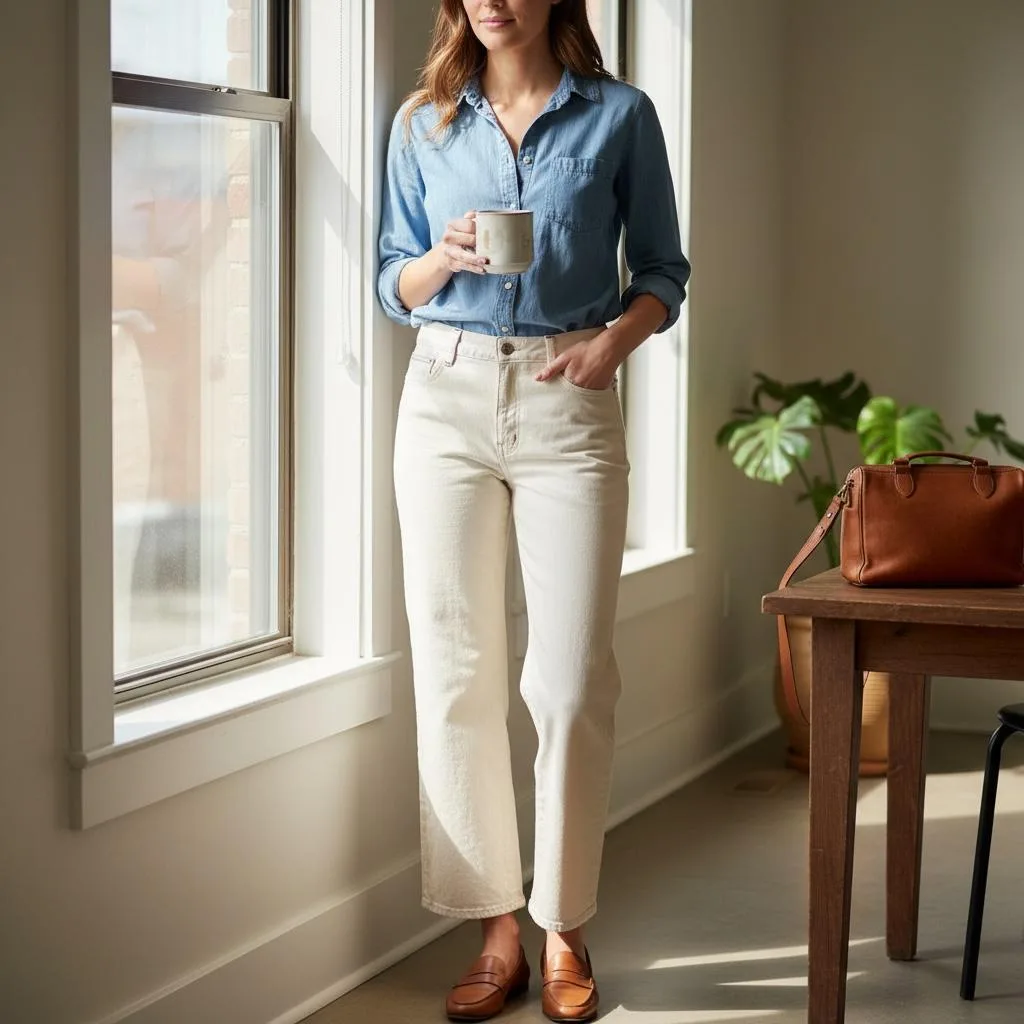 High-Rise Straight-Leg Jeans High-Rise Straight-Leg Jeans — High-rise straight-leg jeans with an elastic back waist. Rise 11 inches, inseam 24 inches