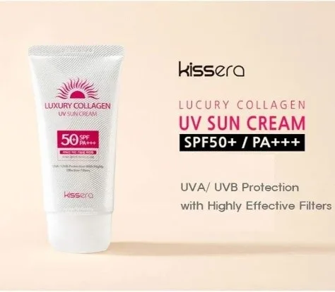 KISSERA Luxury Collagen UV Sun Cream SPF50+ PA+++ 70ml — A soft cream-type SPF50+ PA+++ sun block with aloe extract and