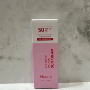KISSERA Pink Tone Up Collagen Sun Cream SPF50+ PA+++ 70ml — A pink-toned SPF50+ PA+++ sun cream with three forms of coll