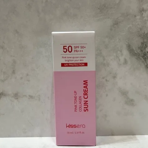 KISSERA Pink Tone Up Collagen Sun Cream SPF50+ PA+++ 70ml — A pink-toned SPF50+ PA+++ sun cream with three forms of coll