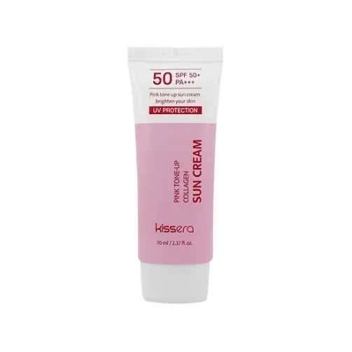 KISSERA Pink Tone Up Collagen Sun Cream SPF50+ PA+++ 70ml KISSERA Pink Tone Up Collagen Sun Cream SPF50+ PA+++ 70ml — A pink-toned SPF50+ PA+++ sun cream with three forms of coll
