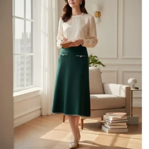 Midnight Ribbed Knit Midi Skirt — A heavy-gauge ribbed knit midi in ink black. Elastic waist to 34 inches, length 31 inc