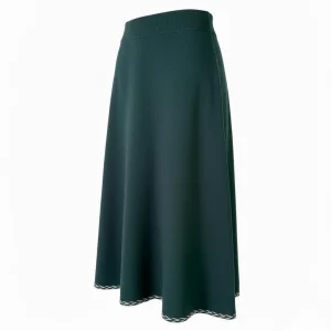 Midnight Ribbed Knit Midi Skirt — A heavy-gauge ribbed knit midi in ink black. Elastic waist to 34 inches, length 31 inc