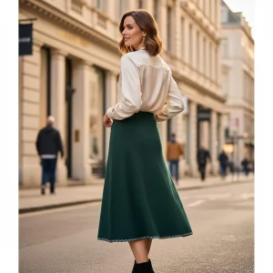 Midnight Ribbed Knit Midi Skirt — A heavy-gauge ribbed knit midi in ink black. Elastic waist to 34 inches, length 31 inc