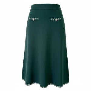 Midnight Ribbed Knit Midi Skirt — A heavy-gauge ribbed knit midi in ink black. Elastic waist to 34 inches, length 31 inc
