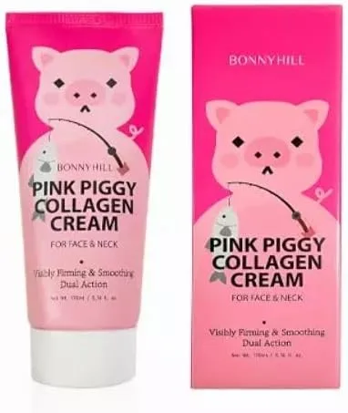 Bonnyhill Pink Piggy Collagen Cream 170ml — A pink collagen cream for face and neck, with hydrolysed collagen and a ligh