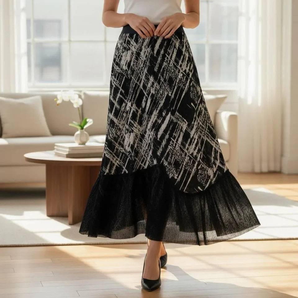 Abstract Pleated Statement Skirt