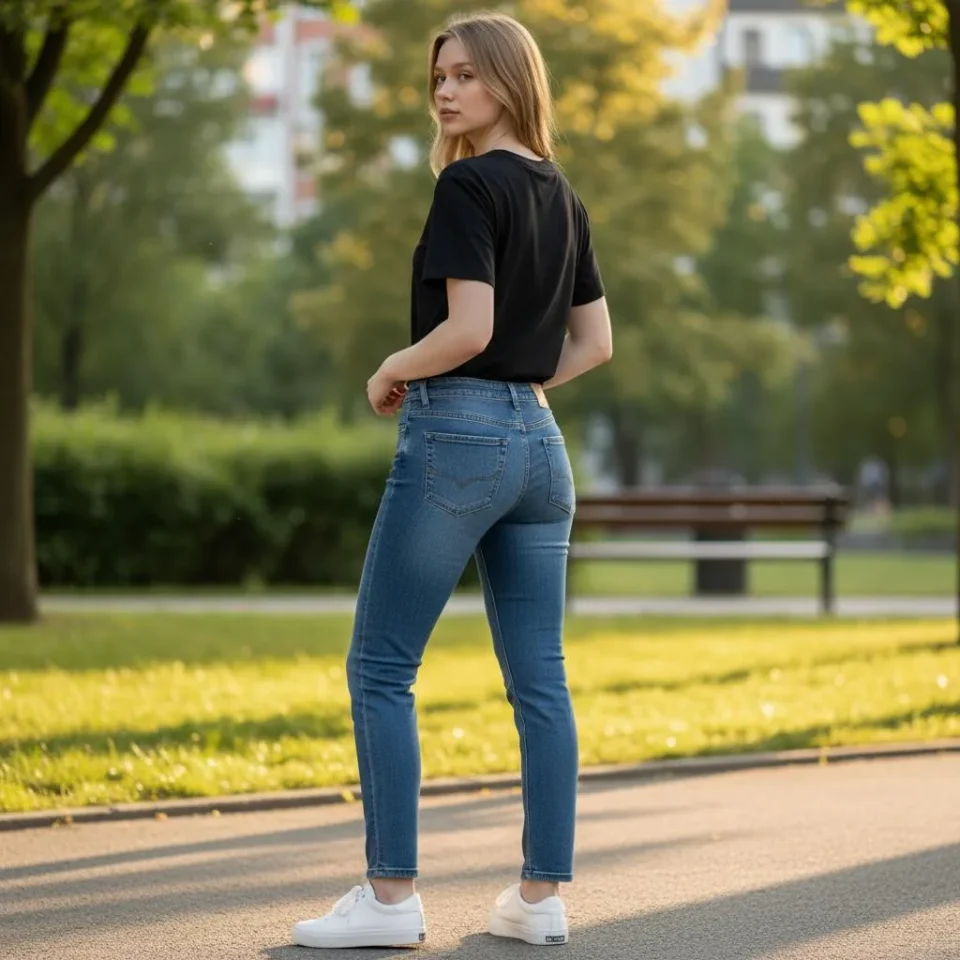 Slim-Fit Explorer Jeans — Slim-fit jeans in a sturdy denim with subtle whiskering, in indigo and a faded light blue. Ris