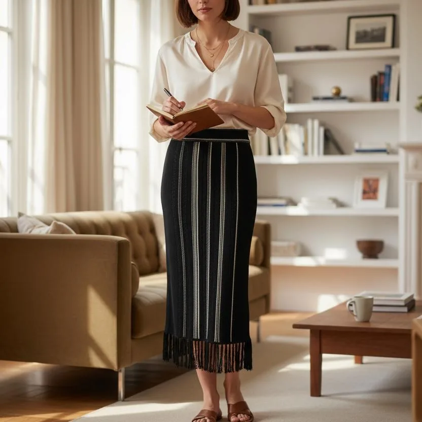 City Fringe Knit Pencil Skirt
