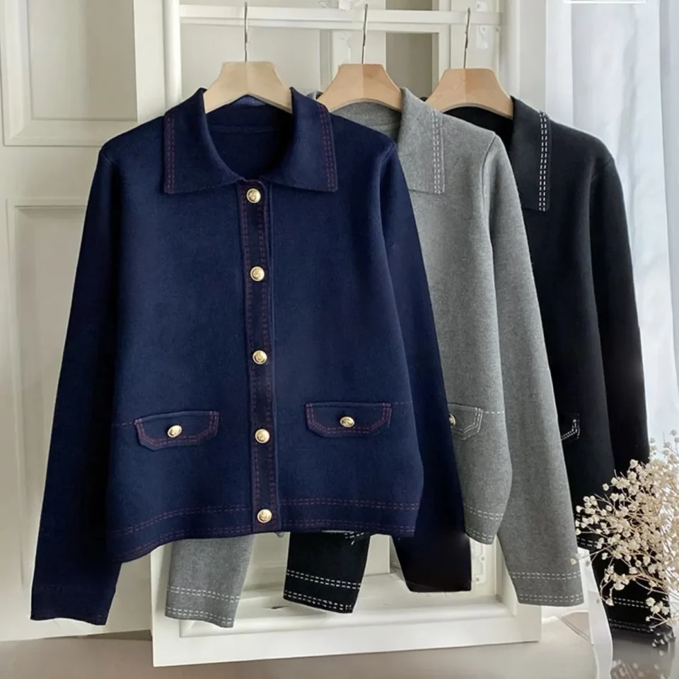 Contrast-Stitch Knit Jacket