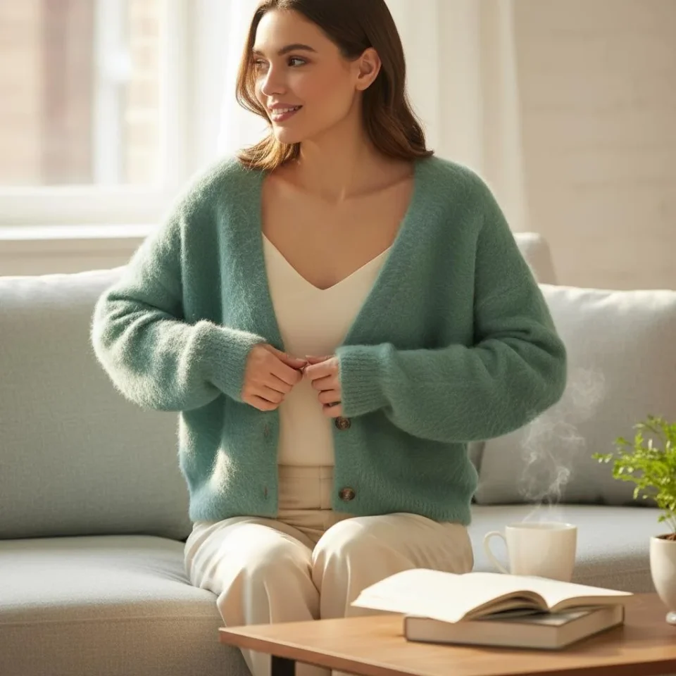 Seafoam Mohair-Blend Cardigan