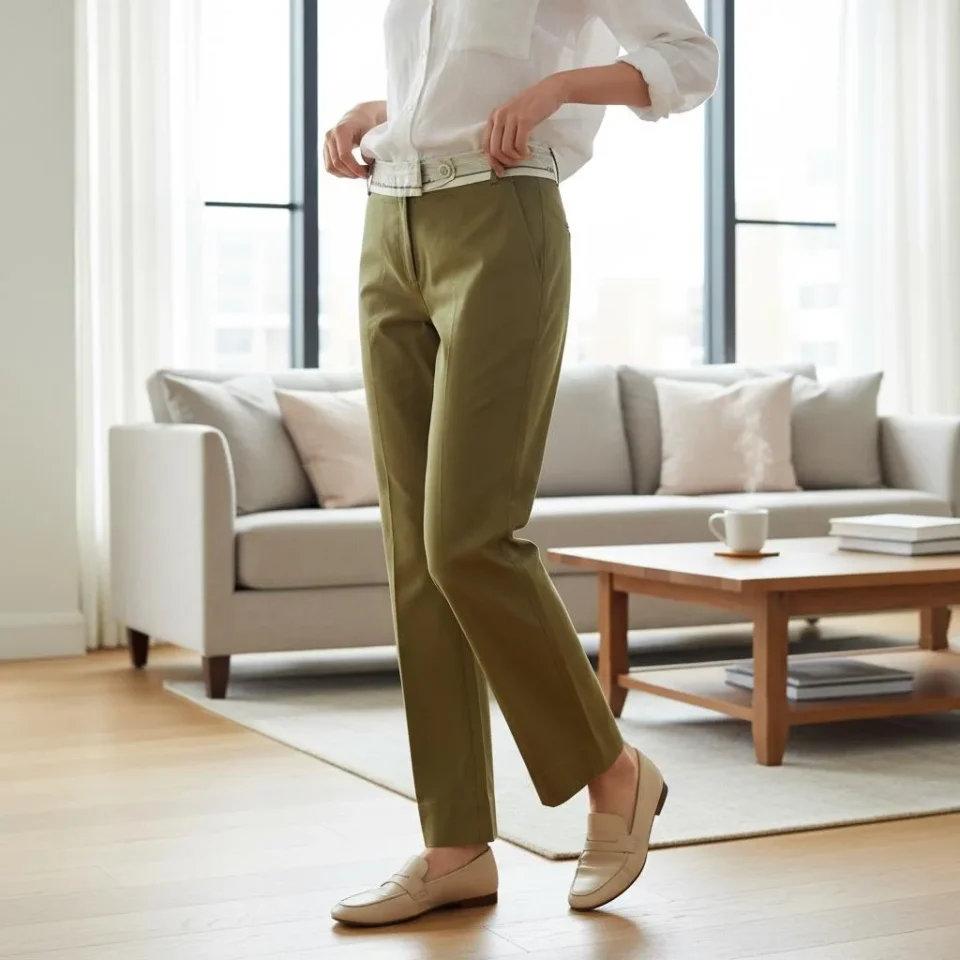 Olive Straight-Leg Travel Trousers