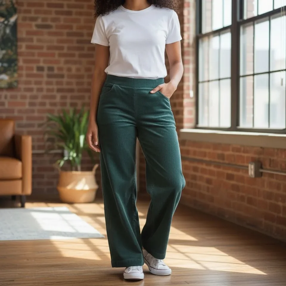 Fleece-Lined Wide-Leg Corduroy Trousers